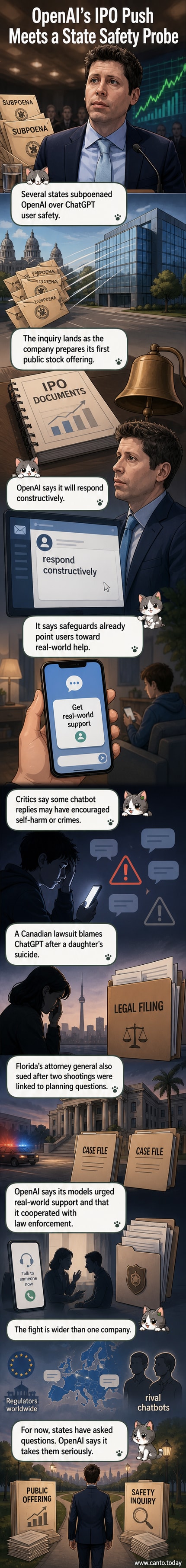 Illustration of a courtroom gavel resting on a glowing AI interface, with ChatGPT logo in the background and legal documents scattered around, symbolizing the legal scrutiny OpenAI faces ahead of its IPO.