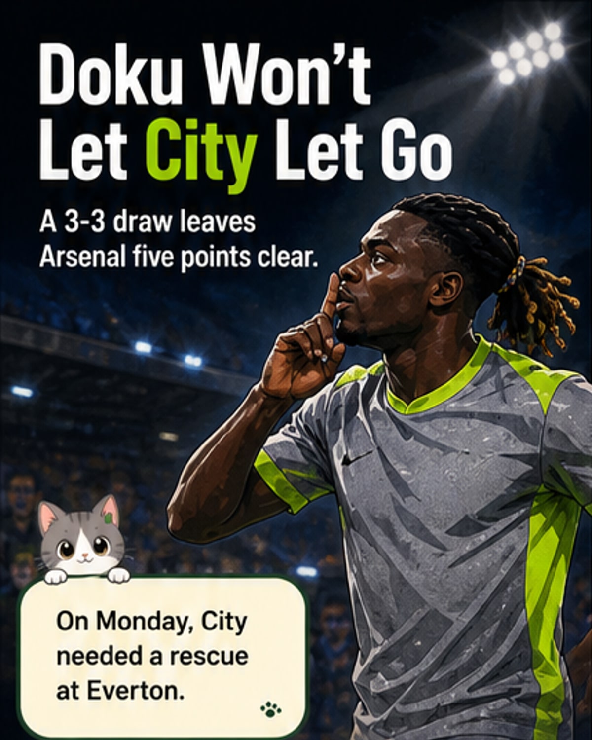 Doku Vows Fight as City Trail Arsenal