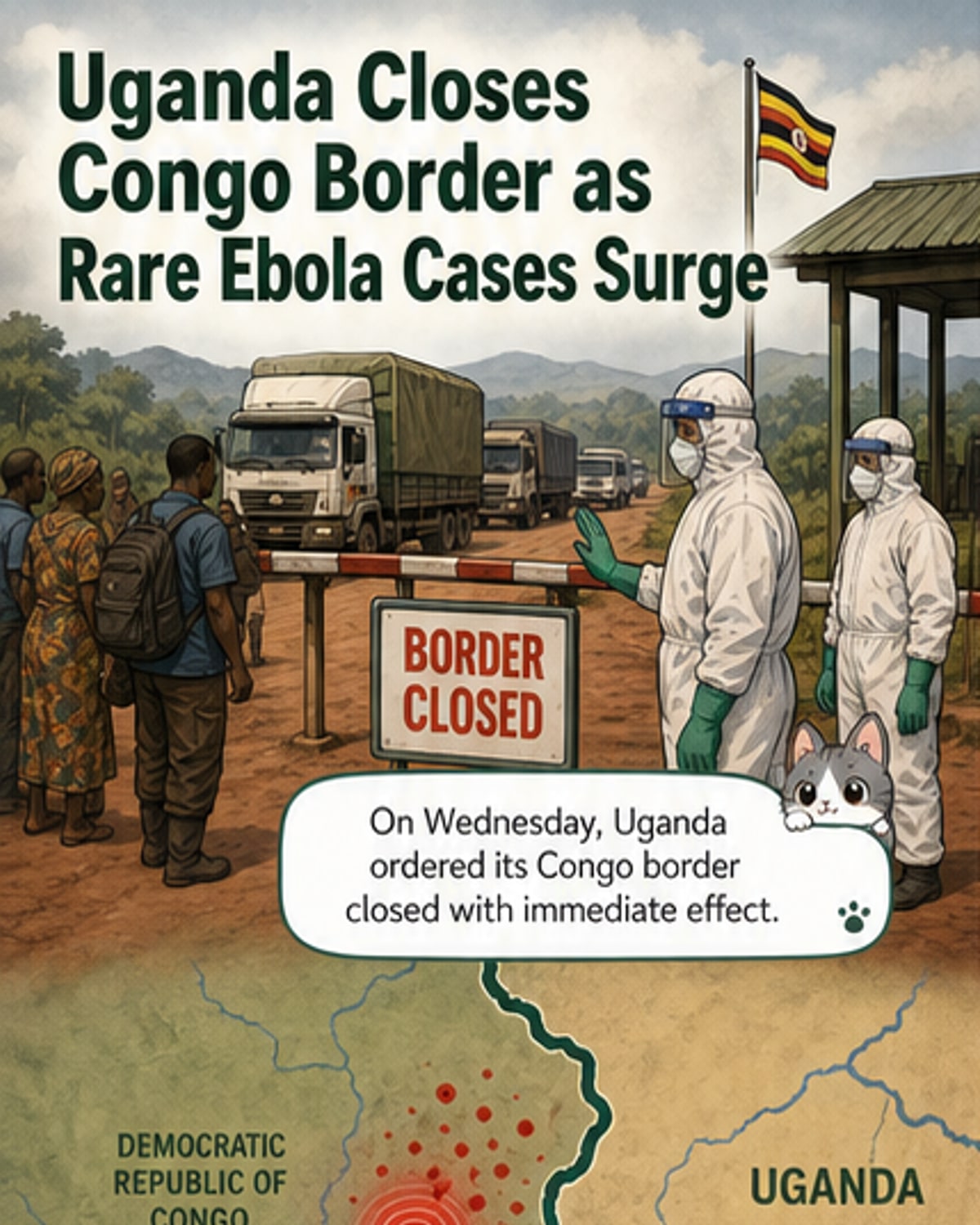 Uganda shuts border as rare Ebola spreads