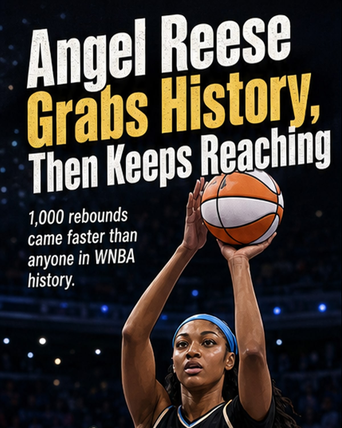 Angel Reese in Atlanta Dream uniform, celebrating on the court after setting a WNBA rebounding record.