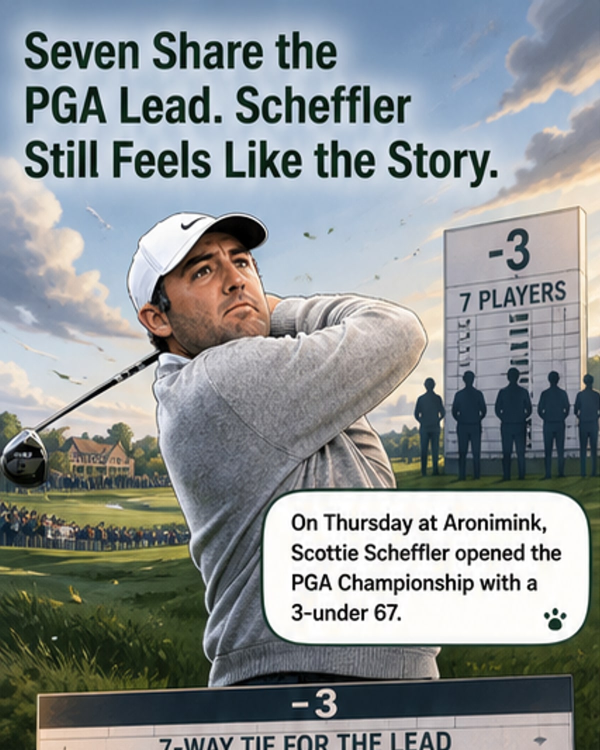 Scheffler in 7-Way Tie at PGA