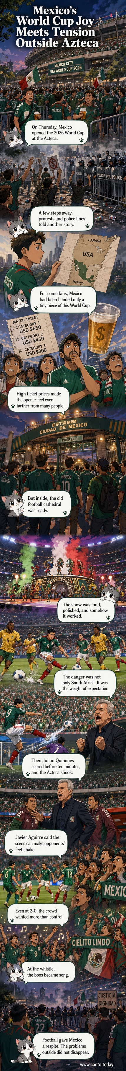 Fans wave flags inside Estadio Azteca during Mexico's 2-0 World Cup win over South Africa.