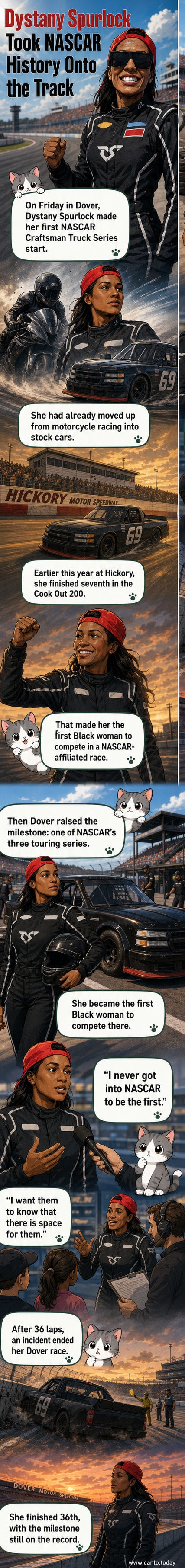 Dystany Spurlock, driver of the #69 Foxxtecca Ford, stands on the grid before her historic NASCAR Craftsman Truck Series debut at Dover Motor Speedway.
