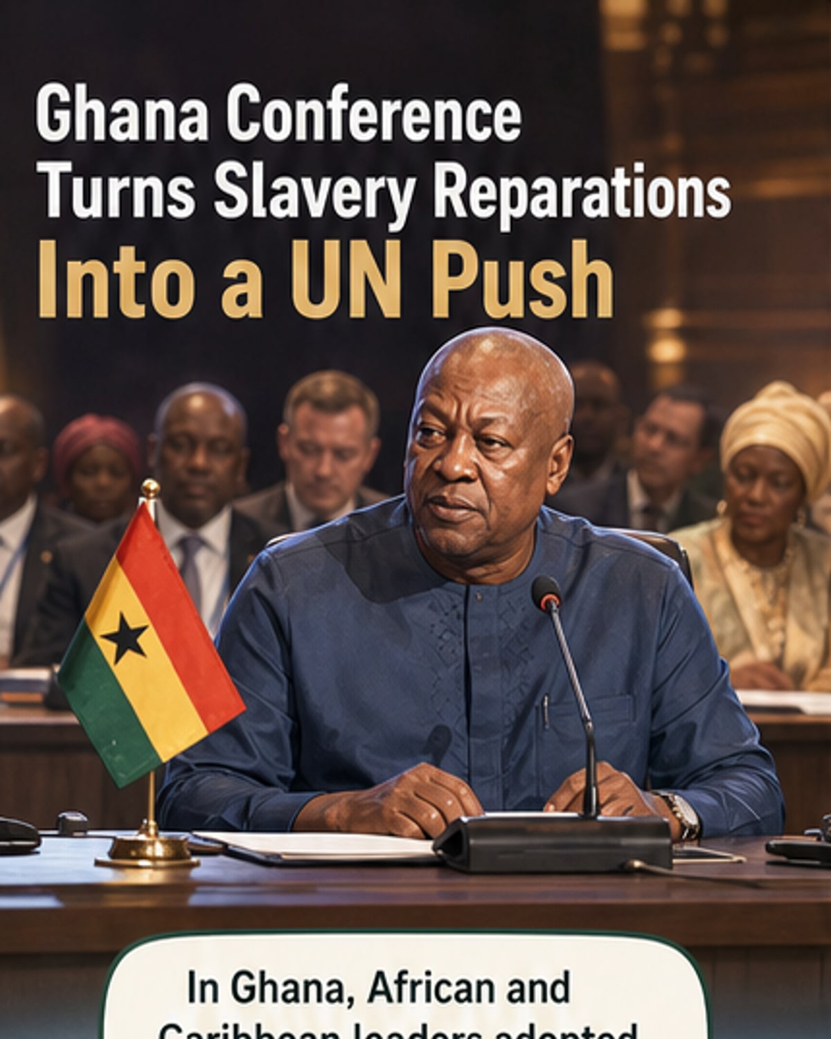 Leaders at a conference in Ghana hold a wreath-laying ceremony at Christiansborg Castle, a former slave trading post, as part of a reparations summit.