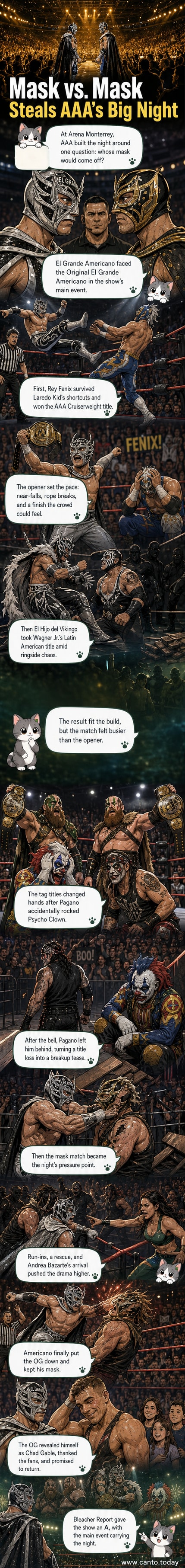 Two masked wrestlers clash in a dramatic ring showdown, one holding a steel chair, crowd in frenzy.