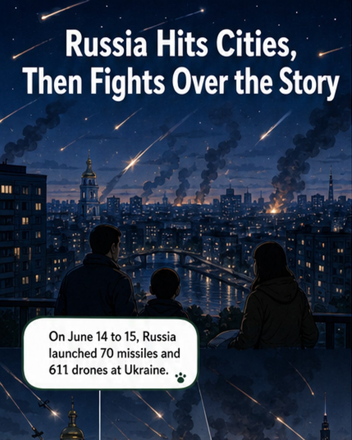 Russia hits Ukraine with 70 missiles, AI fakes