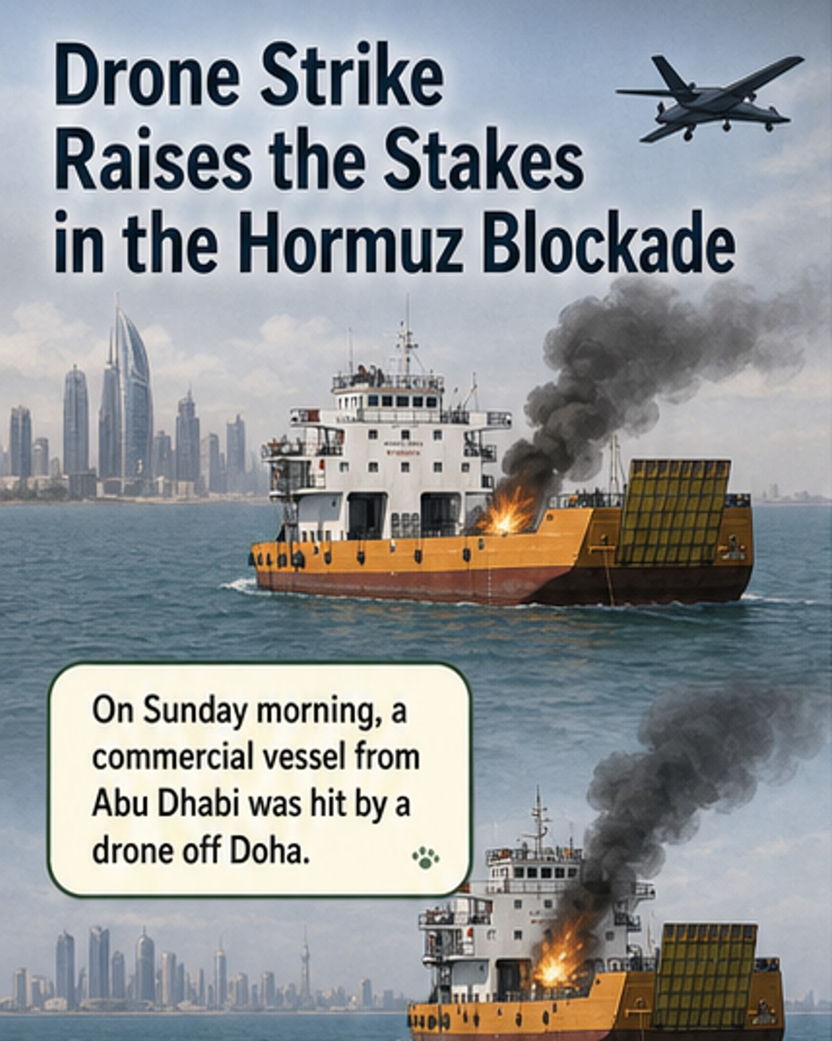 Qatari tanker breaks through amid drone strike