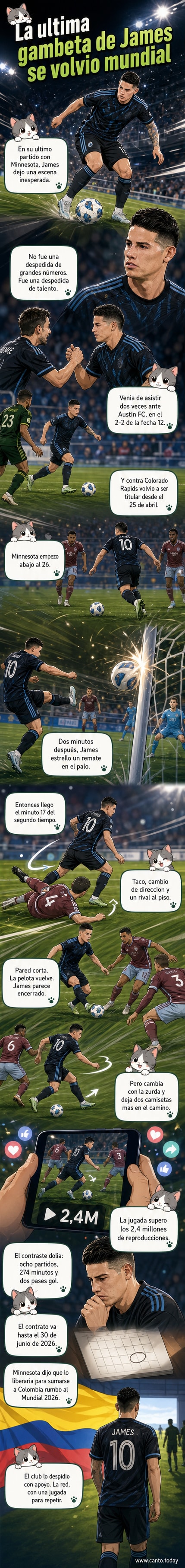 James Rodríguez en acción durante su último partido con Minnesota United, realizando una jugada individual frente a jugadores de Colorado Rapids.