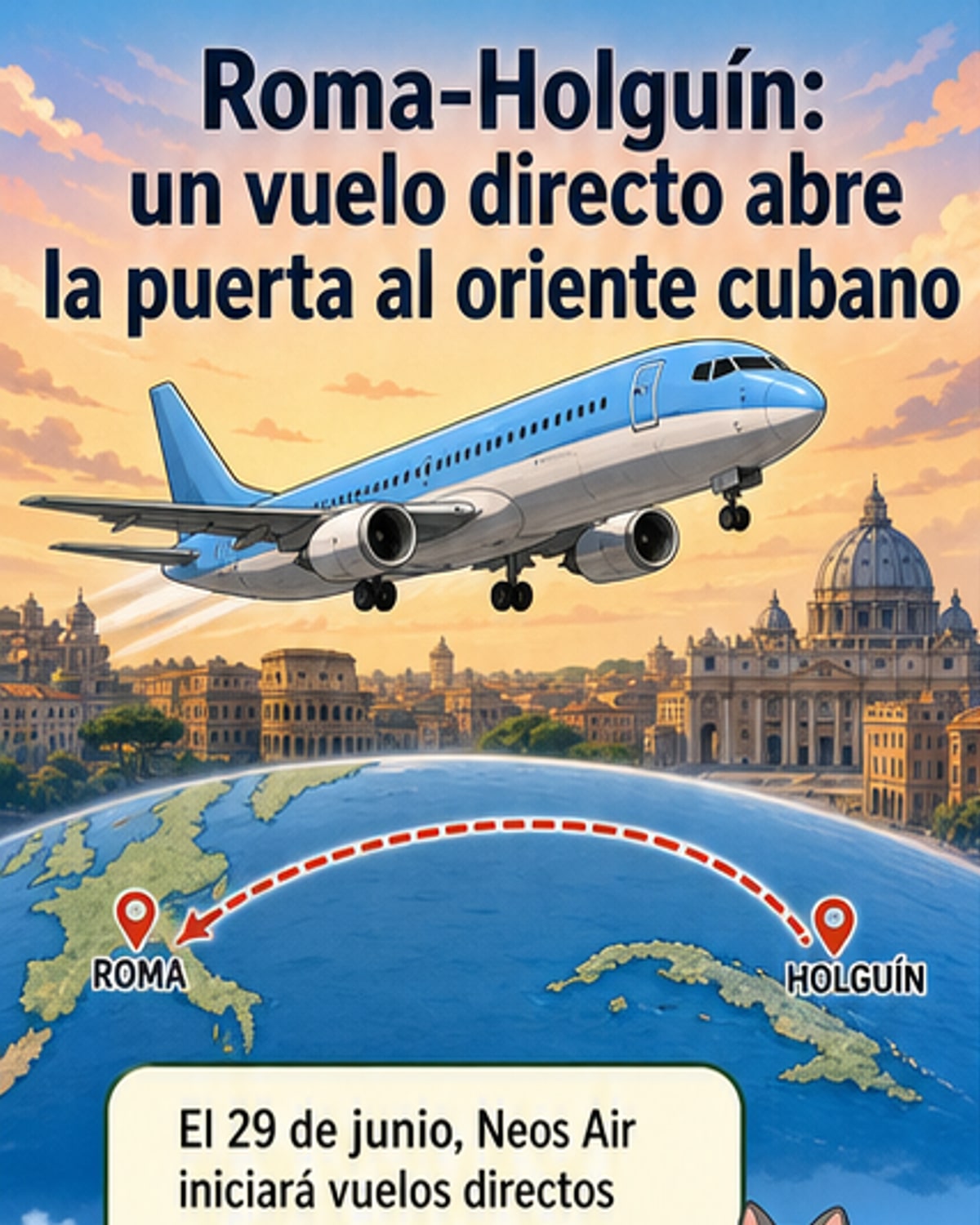 Nueva ruta aérea une Roma con Holguín