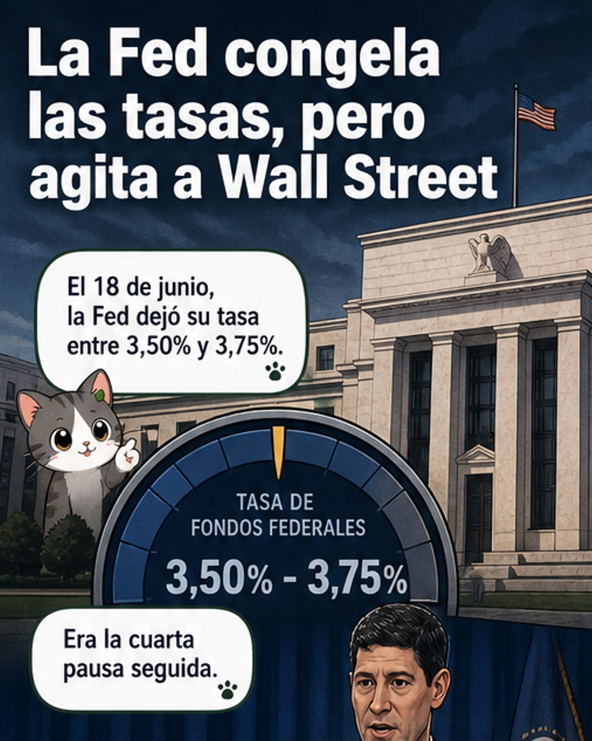 Gráfico de Wall Street con caída de índices bursátiles tras anuncio de la Fed sobre inflación y tasas de interés