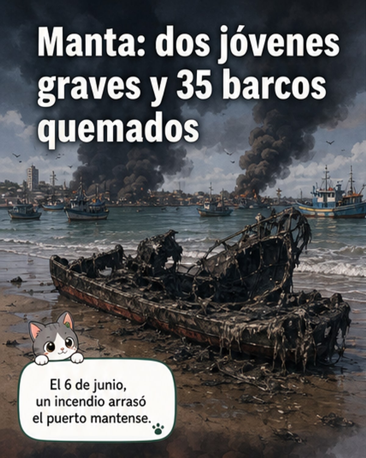 Incendio destruye 35 barcos en Manta