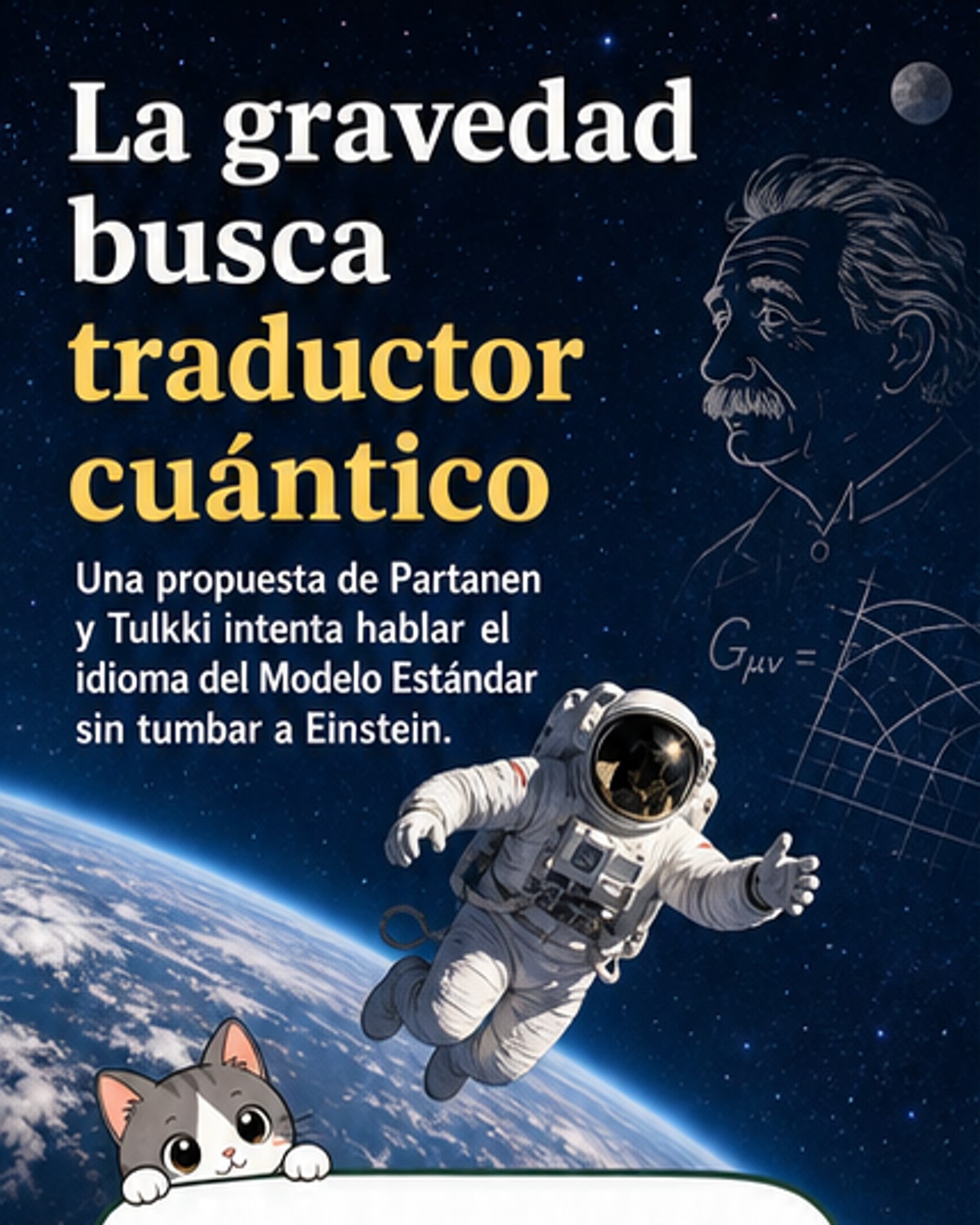 Ilustración de un campo cuántico plano generando curvatura en el espacio-tiempo, con líneas de fuerza que emergen de una estructura subyacente.