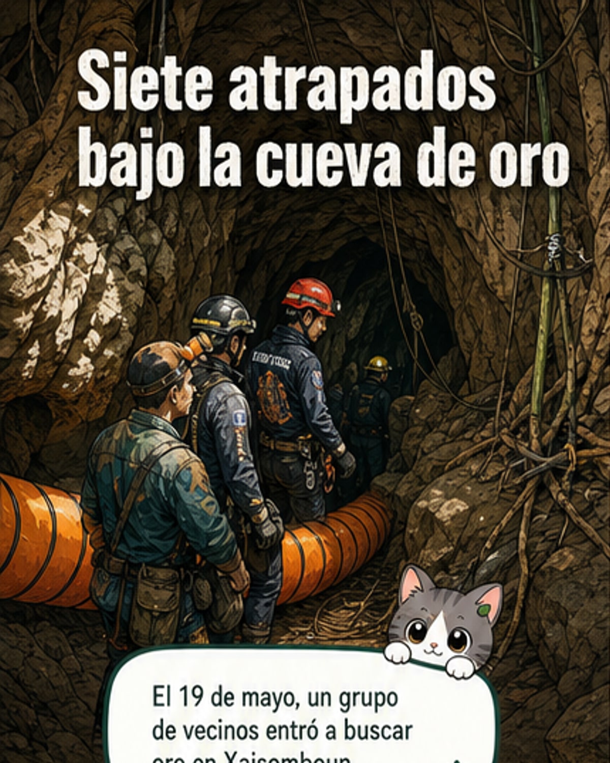 Siete atrapados en cueva tras inundación