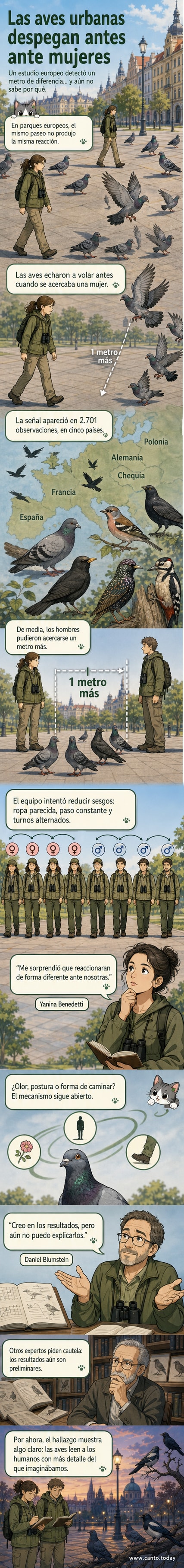 Una urraca común en un parque urbano europeo, observada durante el estudio que analizó la reacción de aves ante hombres y mujeres.