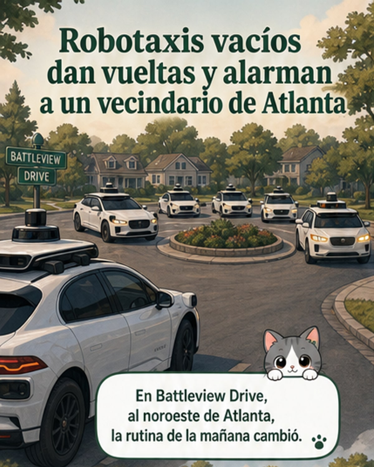 50 robotaxis sin pasajeros bloquean una calle en Atlanta