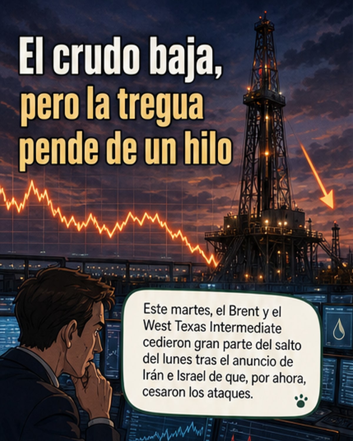 El petróleo baja tras tregua Irán-Israel