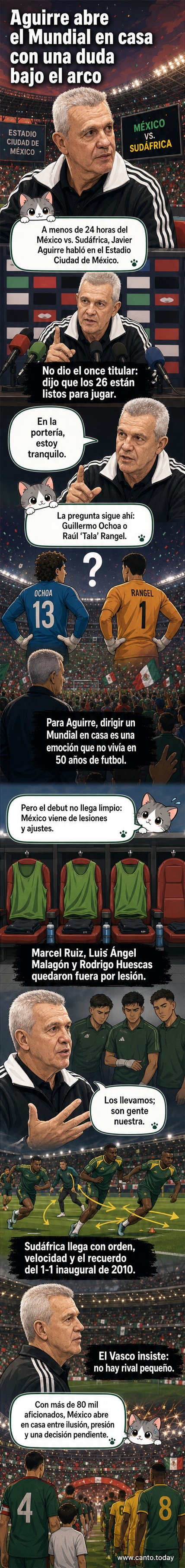Entrenador Javier Aguirre habla en rueda de prensa antes del partido inaugural del Mundial 2026 entre México y Sudáfrica.