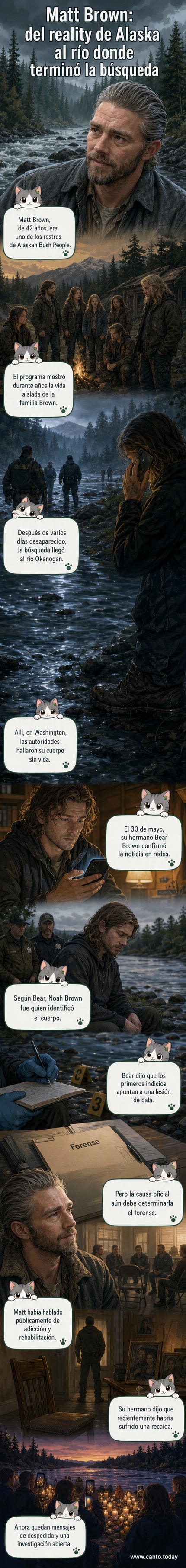 Imagen de Matt Brown en escena del reality Mi familia vive en Alaska, con bosque al fondo y río cercano.