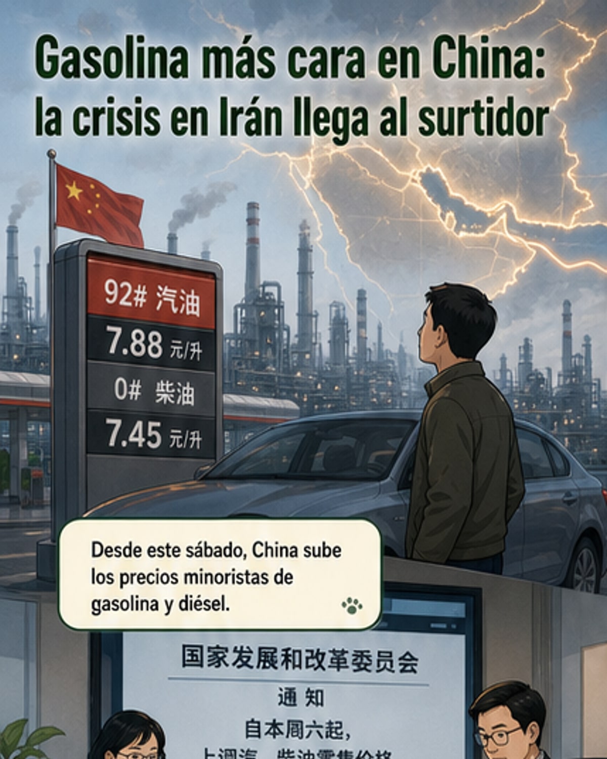 China sube precios de combustible por tensión en Irán