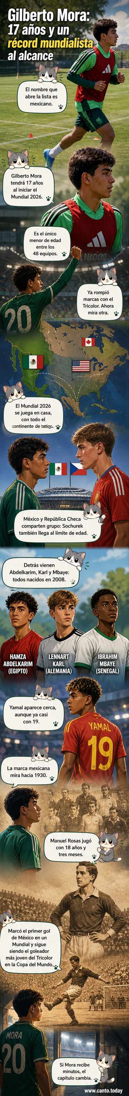 Ilustración de un joven futbolista mexicano con la camiseta de la selección, listo para entrar al campo en el Mundial 2026.