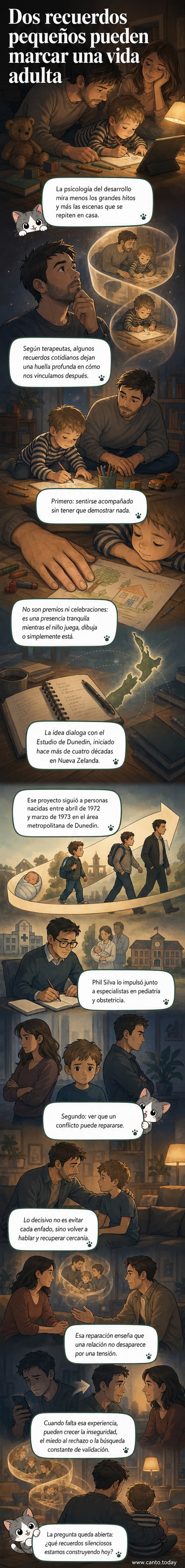 Ilustración de un niño dibujando mientras un adulto lo observa con calma, y otra escena de una familia reconciliándose tras una discusión.