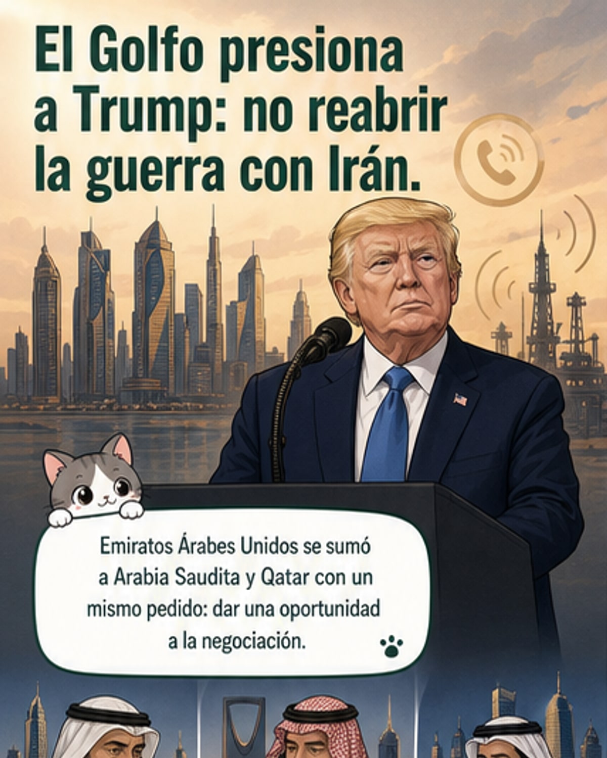 Tres países del Golfo piden a Trump evitar nueva guerra con Irán