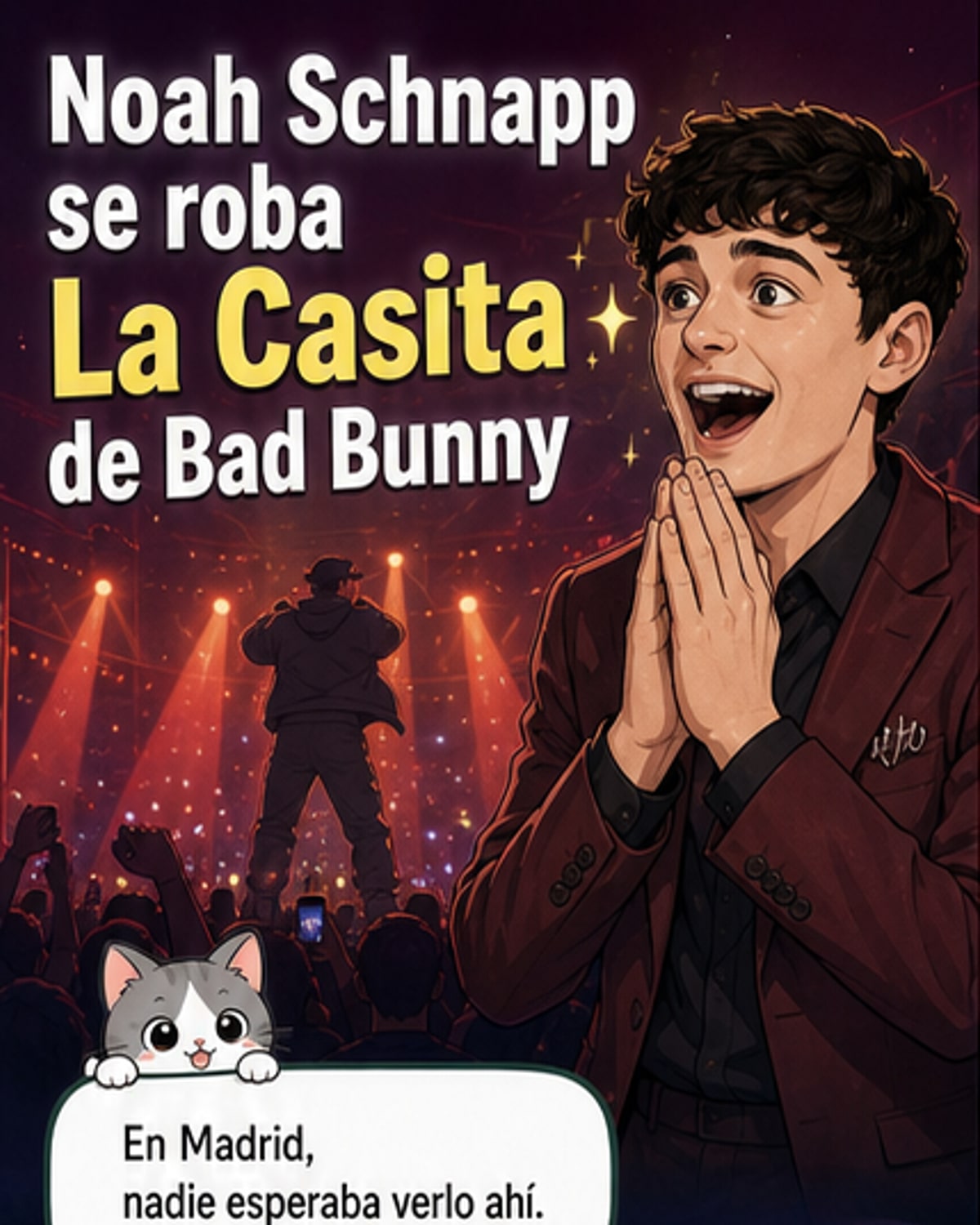 Noah Schnapp, fangirleando en la casita de Bad Bunny