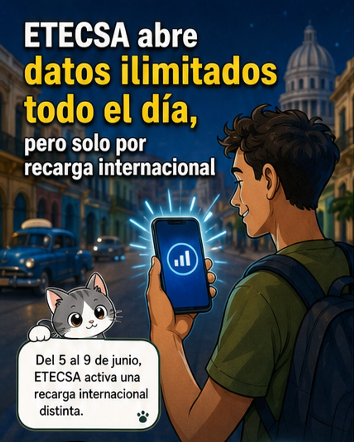 ETECSA lanza datos ilimitados 24/7