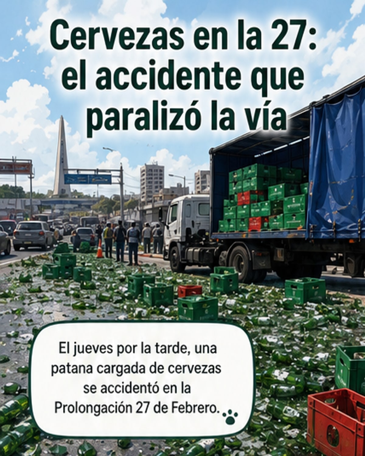 Camión de cerveza se vuelca en avenida clave