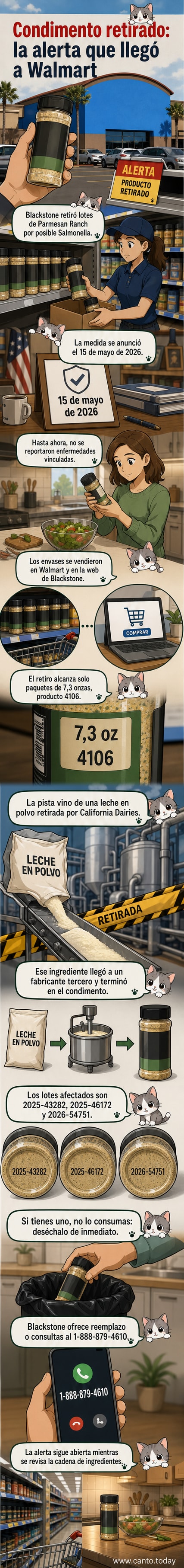 Paquete de condimento Blackstone Parmesan Ranch retirado de tiendas Walmart por riesgo de salmonella, junto a advertencia de la FDA.