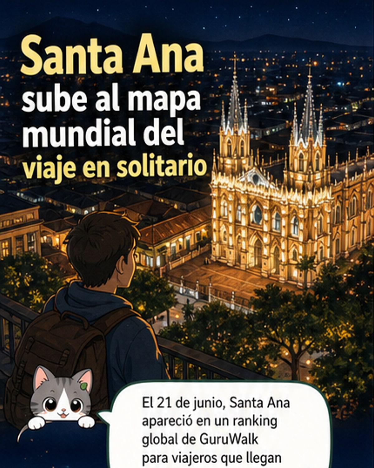 Vista de la Catedral de Santa Ana con turistas caminando por el centro histórico, rodeada de montañas y cielo despejado.