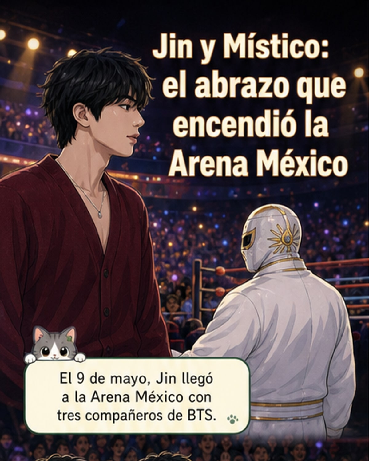 Jin de BTS y el ídolo mexicano Místico se abrazan en el ring
