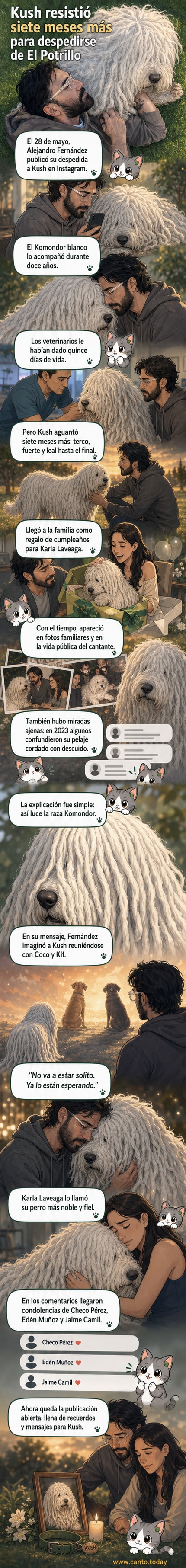 Perro Komondor blanco con pelaje cordado descansando bajo la sombra de un árbol, mirando a cámara con la lengua fuera, en una imagen tomada por Alejandro Fernández.