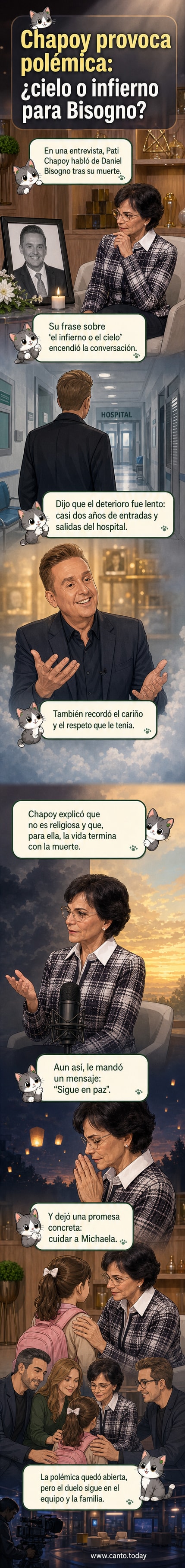 Pati Chapoy habla con emoción sobre Daniel Bisogno en una entrevista, con una imagen de fondo de ambos en 'Ventaneando'.