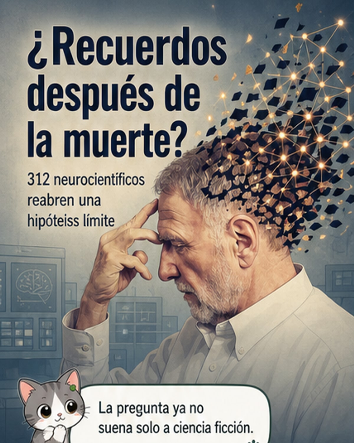 Ilustración de un cerebro humano con redes neuronales brillantes, simbolizando la posible persistencia de recuerdos tras la muerte.
