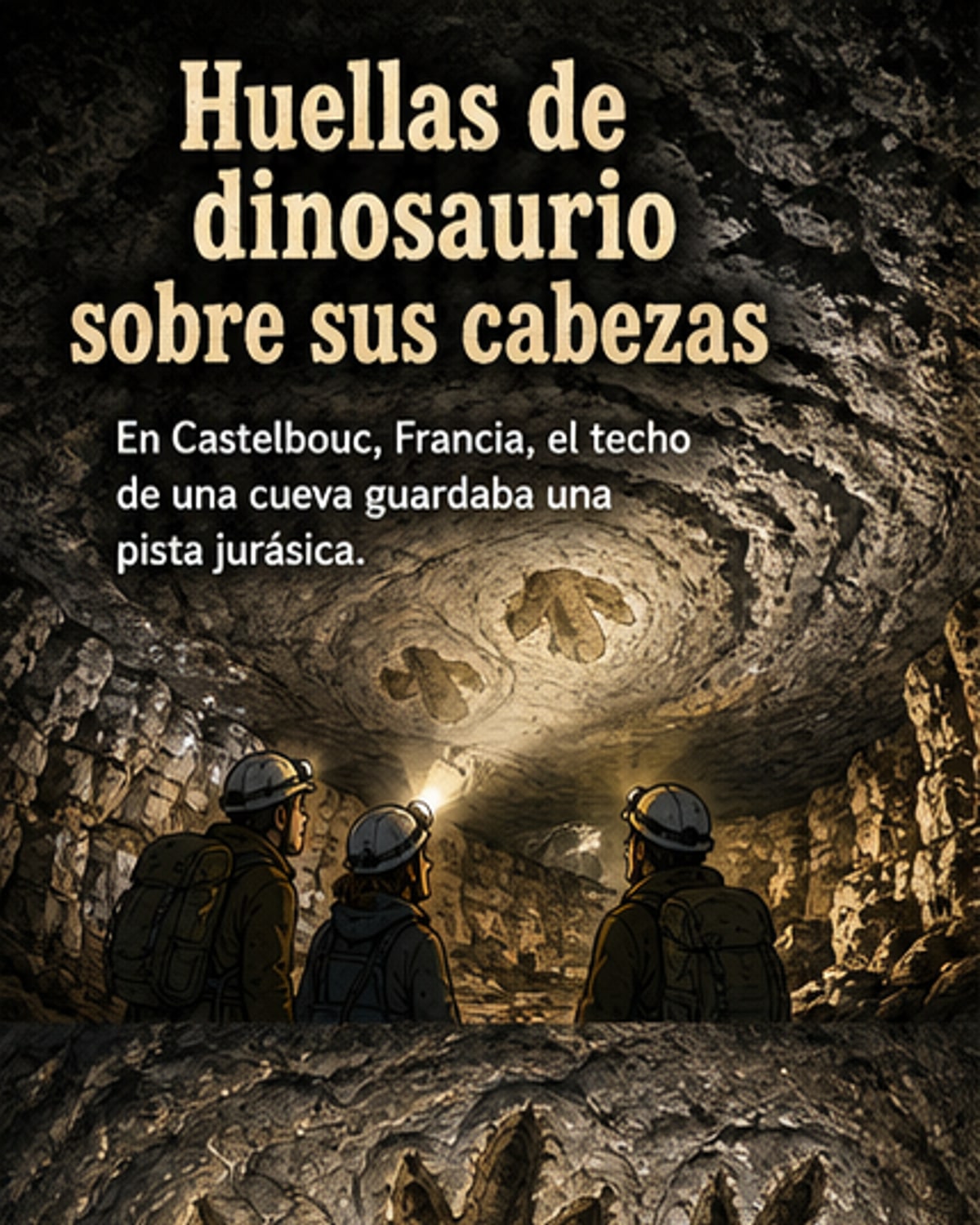 Huellas de dinosaurio en el techo de una cueva