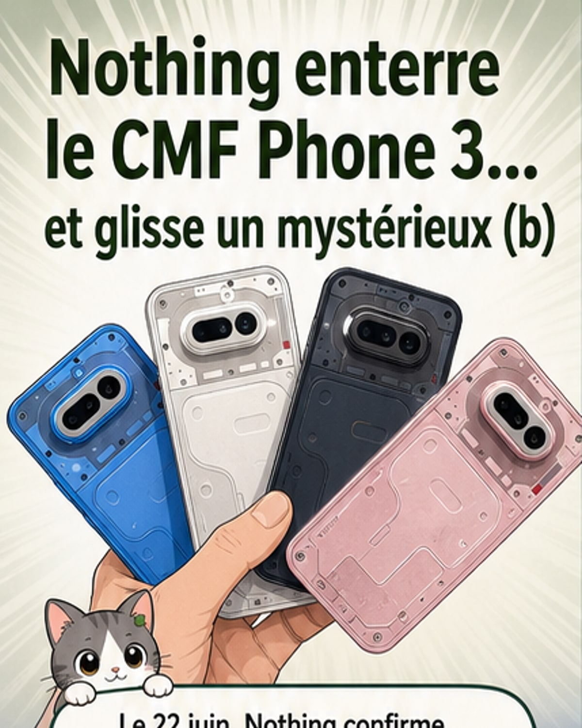 Illustration d'un smartphone dessiné à la main avec des crayons 4B posés dessus, évoquant le teasing de Nothing pour son futur modèle.