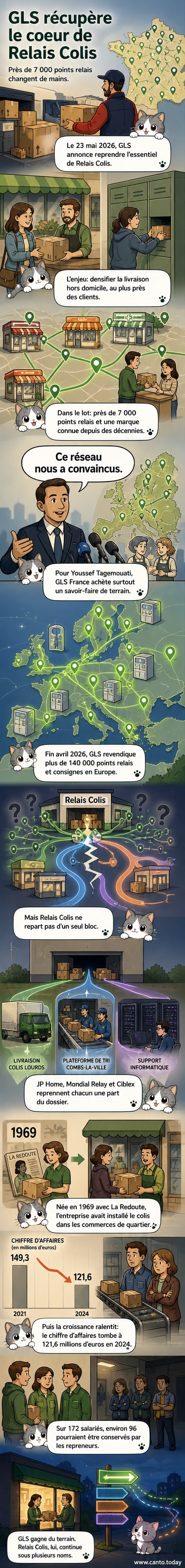 Carte de France avec des points lumineux indiquant la localisation des 7 000 points relais de Relais Colis absorbés par GLS.