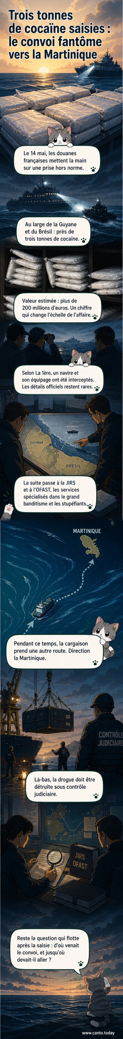 Un navire des douanes françaises avec une cargaison de cocaïne saisie en mer, au large de la Guyane.