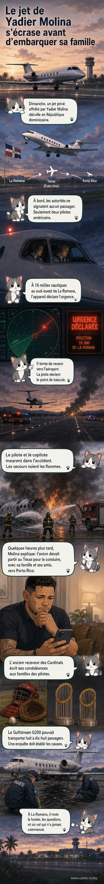 Reconstruction d’un Gulfstream G200 en flammes sur une piste d’atterrissage en République dominicaine, entouré de véhicules d’urgence.