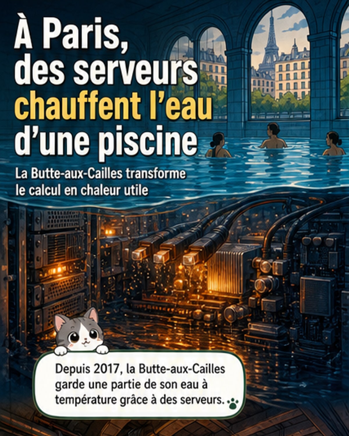 Des serveurs chauffent une piscine