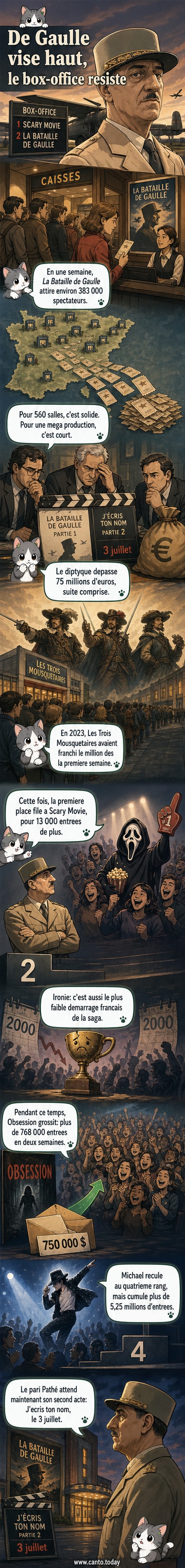 Affiche du film 'La Bataille de Gaulle' avec Simon Abkarian en uniforme, entouré de soldats, sur fond de ciel orageux.