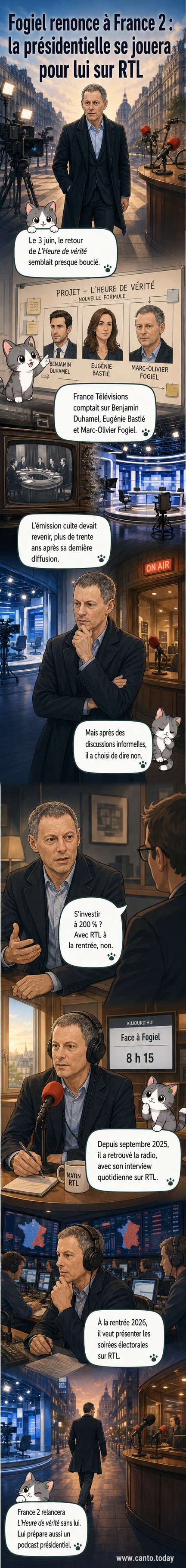 Marc-Olivier Fogiel, souriant, en studio de radio, micro devant lui, regard tourné vers la caméra.