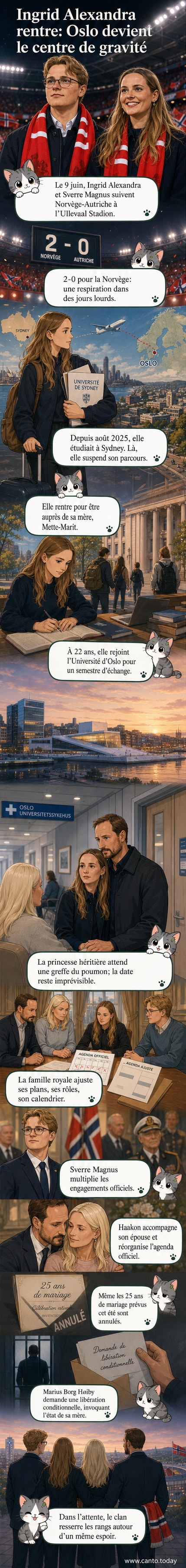 La princesse Ingrid Alexandra et le prince Sverre Magnus souriants dans les tribunes d’un stade de football à Oslo.
