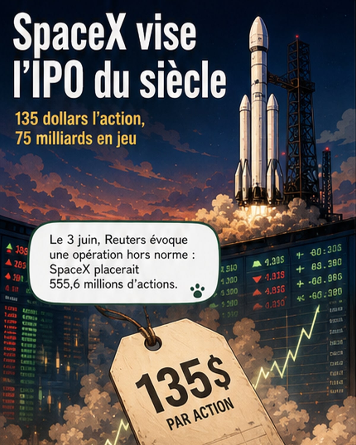 SpaceX vise 135 $ par action