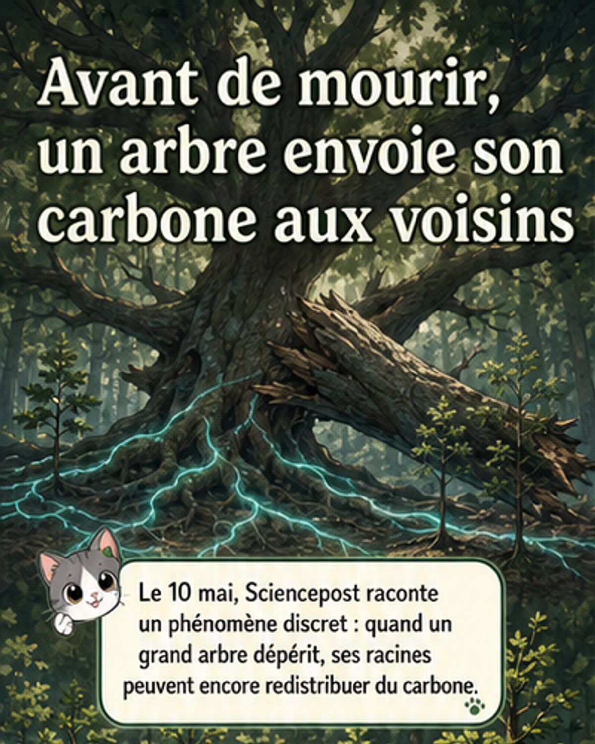Un arbre mourant donne son carbone aux jeunes