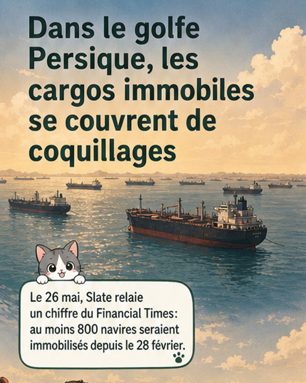 Les cargos coincés au golfe Persique envahis par les coquillages