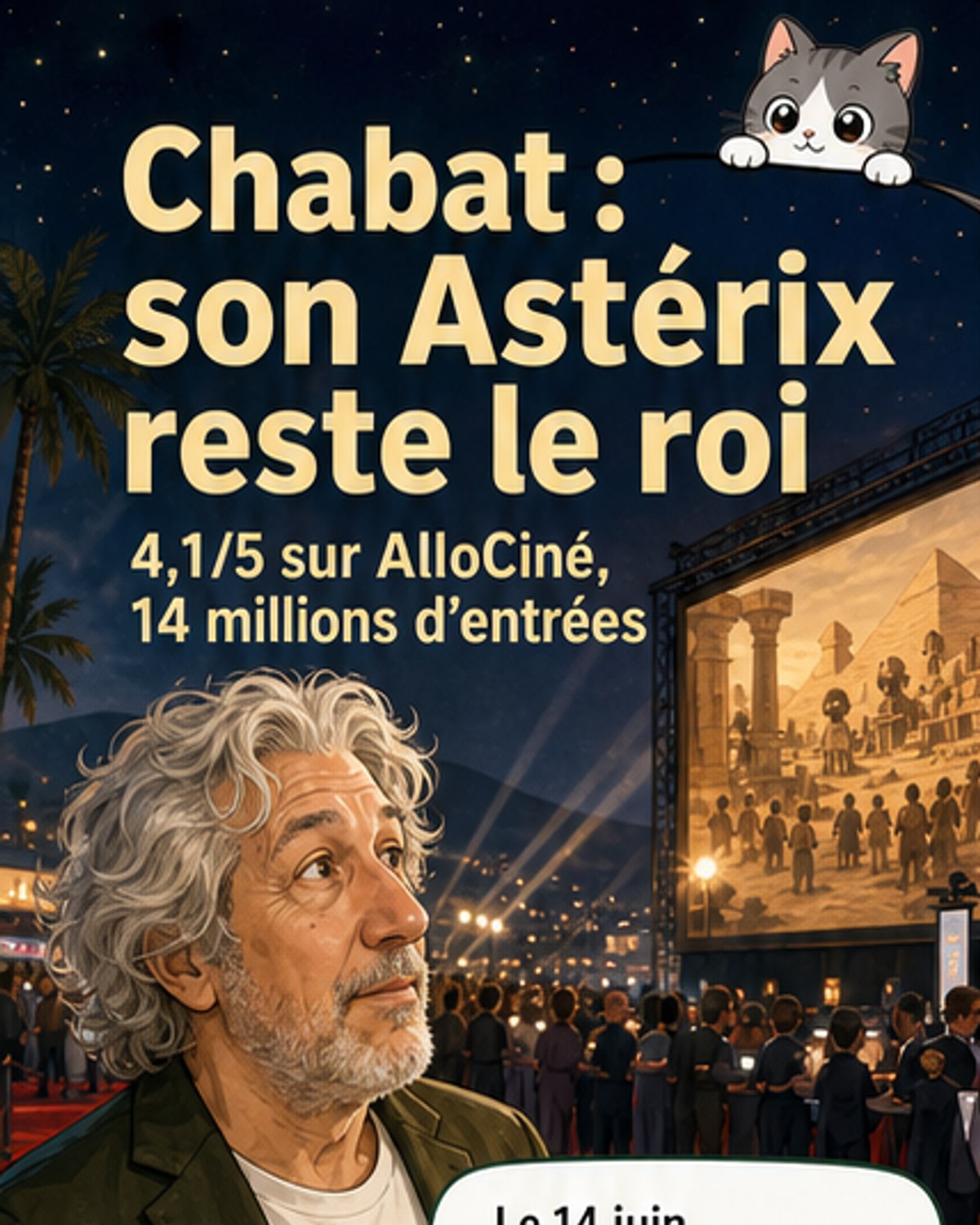 Affiche du film 'Astérix et Obélix : Mission Cléopâtre' avec Alain Chabat, Monica Bellucci et le duo Astérix-Obélix en tenue gauloise.
