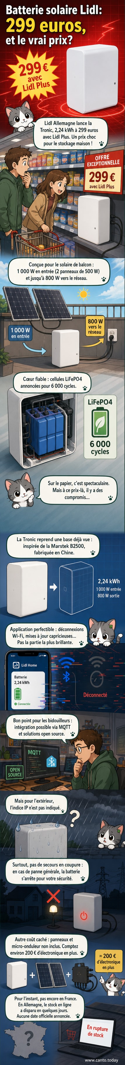 Photo d'une batterie solaire compacte de couleur grise posée sur un balcon, avec deux panneaux solaires en arrière-plan.