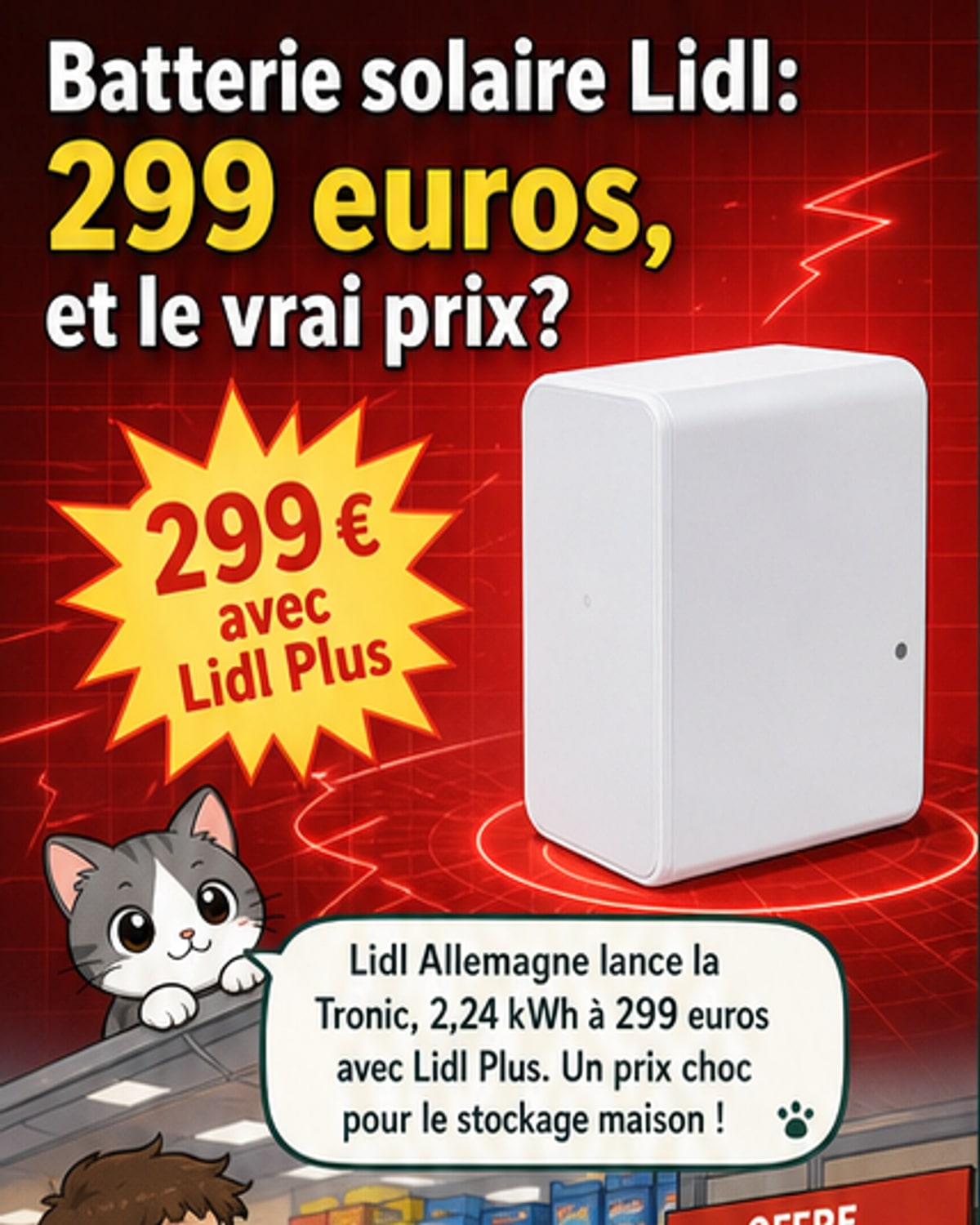Photo d'une batterie solaire compacte de couleur grise posée sur un balcon, avec deux panneaux solaires en arrière-plan.